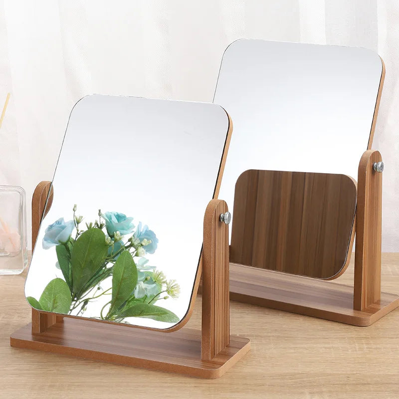 Vanity Makeup Mirror con Supporto in Legno Naturale