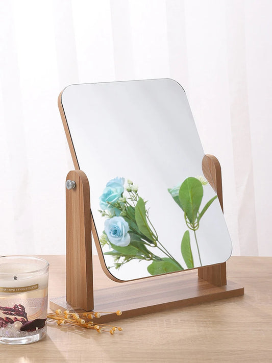 Vanity Makeup Mirror 360° con base in legno naturale, specchio da trucco elegante e moderno per toeletta o bagno